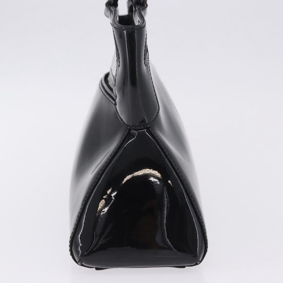 CARTIER Hand Bag Patent Leather Black Silver Auth ki6838A