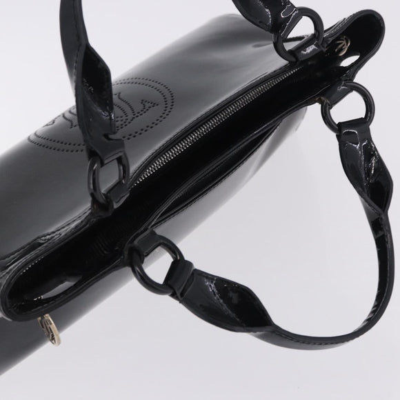 CARTIER Hand Bag Patent Leather Black Silver Auth ki6838A