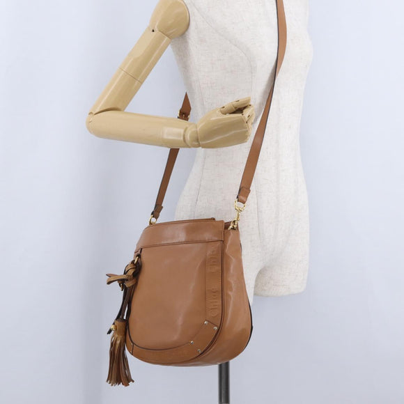 Chloe Eden Shoulder Bag Leather Beige Gold Auth ki6840