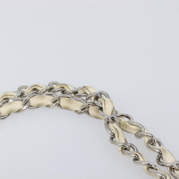 CHANEL Chain Shoulder Bag Leather Beige Silver CC Auth ki6841A