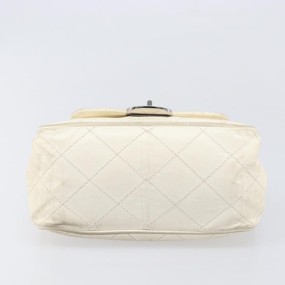 CHANEL Chain Shoulder Bag Leather Beige Silver CC Auth ki6841A