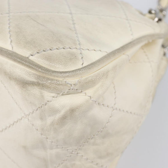 CHANEL Chain Shoulder Bag Leather Beige Silver CC Auth ki6841A