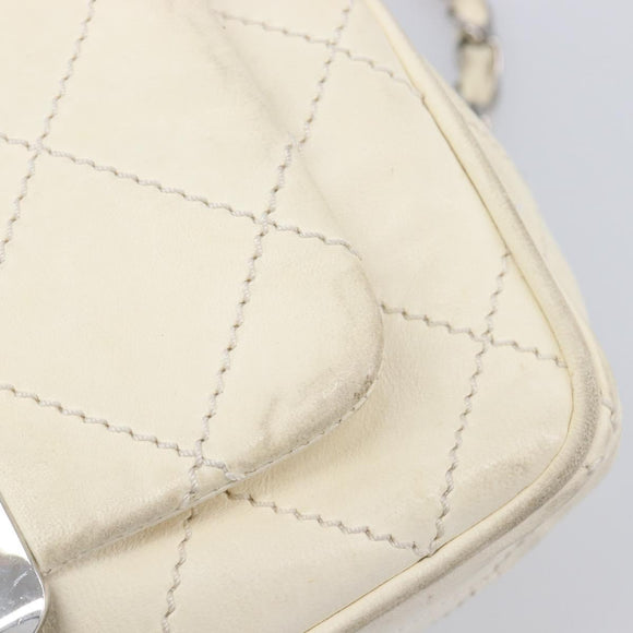 CHANEL Chain Shoulder Bag Leather Beige Silver CC Auth ki6841A