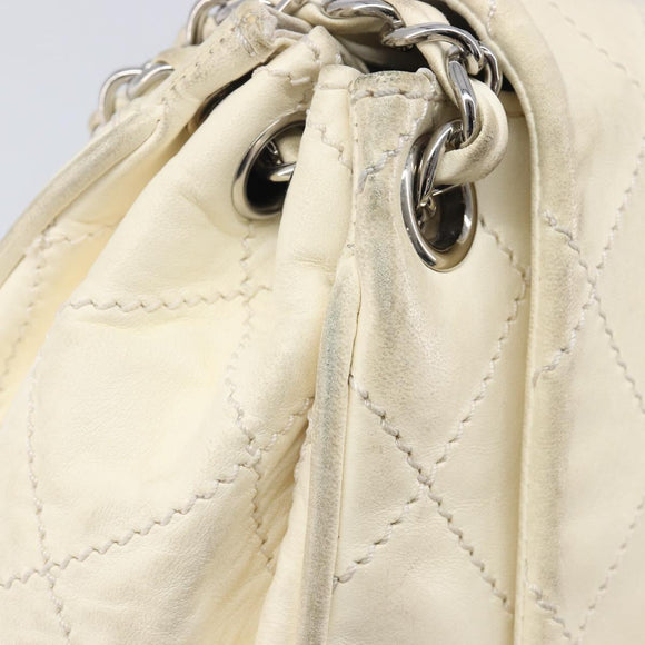 CHANEL Chain Shoulder Bag Leather Beige Silver CC Auth ki6841A