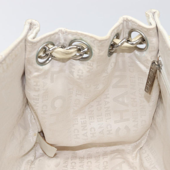 CHANEL Chain Shoulder Bag Leather Beige Silver CC Auth ki6841A