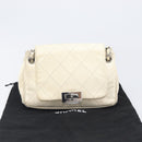 CHANEL Chain Shoulder Bag Leather Beige Silver CC Auth ki6841A-12