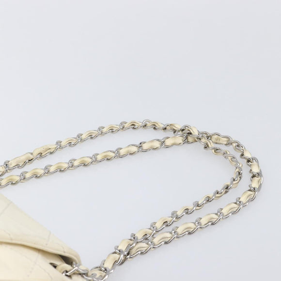 CHANEL Chain Shoulder Bag Leather Beige Silver CC Auth ki6841A