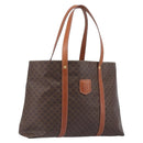 CELINE Macadam Canvas Tote Bag PVC Leather Brown Gold Auth ki6842A-1