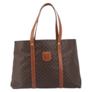 CELINE Macadam Canvas Tote Bag PVC Leather Brown Gold Auth ki6842A-2