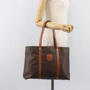 CELINE Macadam Canvas Tote Bag PVC Leather Brown Gold Auth ki6842A-23
