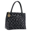 CHANEL COCO Mark Standard Tote Bag Patent Leather Black Gold CC Auth ki6845M-1