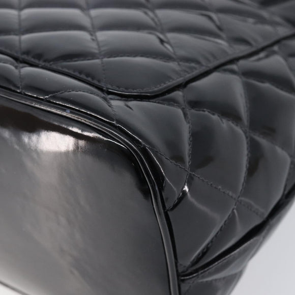 CHANEL COCO Mark Standard Tote Bag Patent Leather Black Gold CC Auth ki6845M