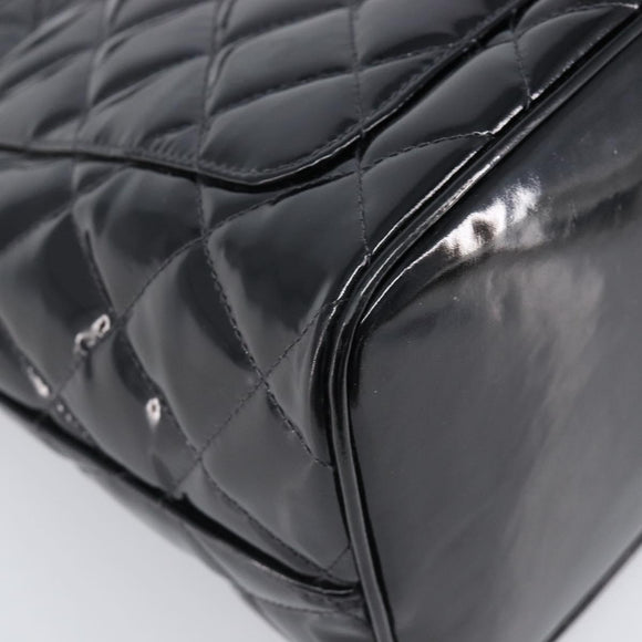 CHANEL COCO Mark Standard Tote Bag Patent Leather Black Gold CC Auth ki6845M