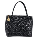 CHANEL COCO Mark Standard Tote Bag Patent Leather Black Gold CC Auth ki6845M-13