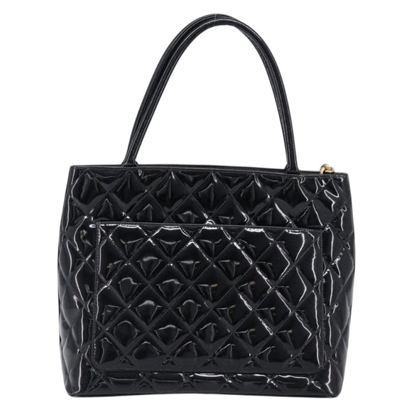 CHANEL COCO Mark Standard Tote Bag Patent Leather Black Gold CC Auth ki6845M
