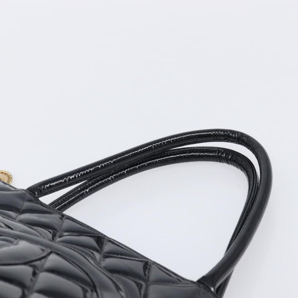 CHANEL COCO Mark Standard Tote Bag Patent Leather Black Gold CC Auth ki6845M