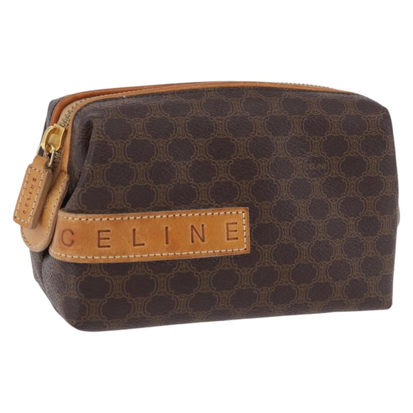 CELINE Macadam Canvas Pouch PVC Leather Brown Gold Auth ki6850