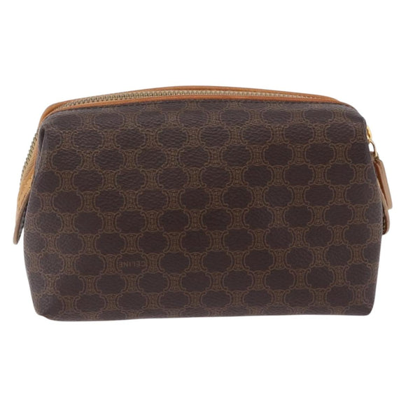 CELINE Macadam Canvas Pouch PVC Leather Brown Gold Auth ki6850