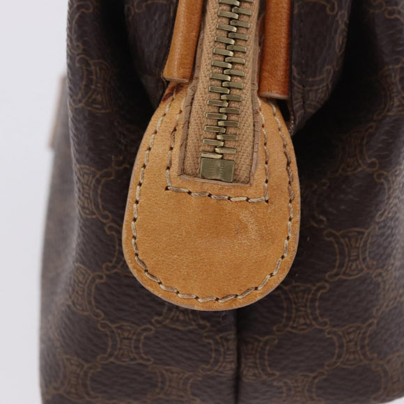 CELINE Macadam Canvas Pouch PVC Leather Brown Gold Auth ki6850