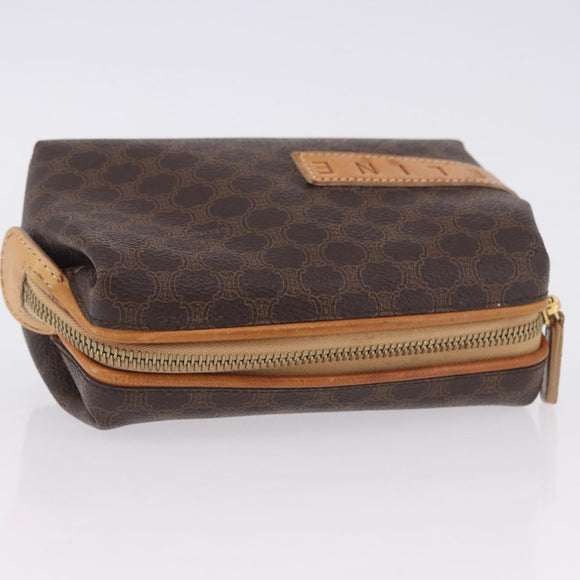 CELINE Macadam Canvas Pouch PVC Leather Brown Gold Auth ki6850
