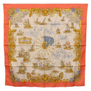 HERMES Carre 90 Scarf Silk ""VOILES DE LUMIERE"" Orange Auth ki6854-1