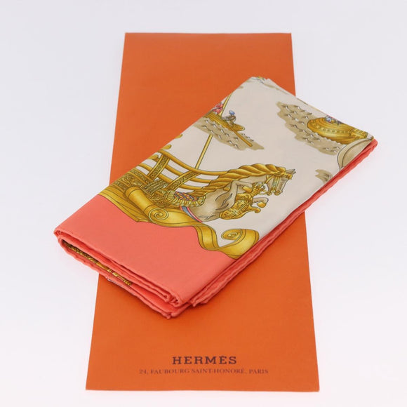 HERMES Carre 90 Scarf Silk ""VOILES DE LUMIERE"" Orange Auth ki6854