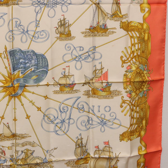 HERMES Carre 90 Scarf Silk ""VOILES DE LUMIERE"" Orange Auth ki6854