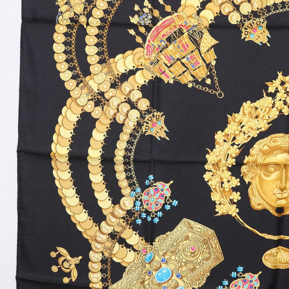 HERMES Carre 90 Scarf Silk ""KOSMIMA"" Black Auth ki6856