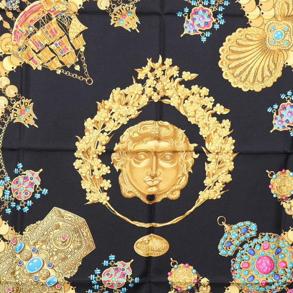 HERMES Carre 90 Scarf Silk ""KOSMIMA"" Black Auth ki6856