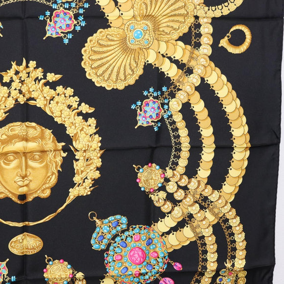 HERMES Carre 90 Scarf Silk ""KOSMIMA"" Black Auth ki6856