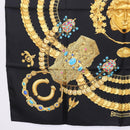 HERMES Carre 90 Scarf Silk ""KOSMIMA"" Black Auth ki6856-8