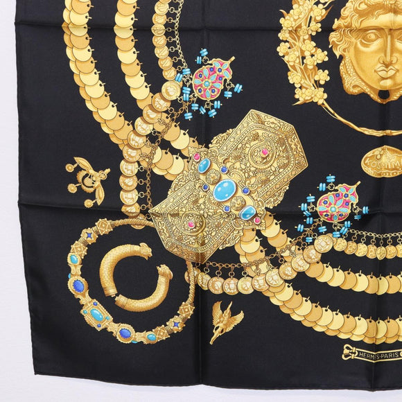 HERMES Carre 90 Scarf Silk ""KOSMIMA"" Black Auth ki6856