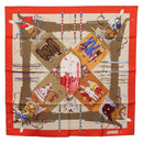 HERMES Carre 90 Scarf Silk ""LE CARNAVAL DE VENISE"" Red Auth ki6857-1