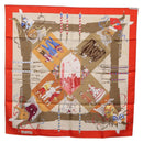 HERMES Carre 90 Scarf Silk ""LE CARNAVAL DE VENISE"" Red Auth ki6857-12