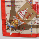 HERMES Carre 90 Scarf Silk ""LE CARNAVAL DE VENISE"" Red Auth ki6857-8