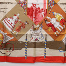 HERMES Carre 90 Scarf Silk ""LE CARNAVAL DE VENISE"" Red Auth ki6857-9
