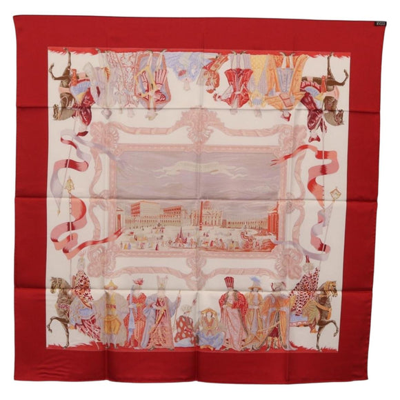 HERMES Carre 90 Scarf Silk ""TURQVERIES EN L'HONNEUR DE MHT"" Red Auth ki6858