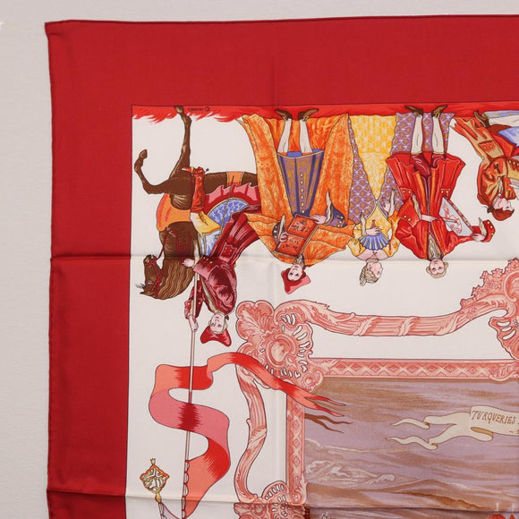 HERMES Carre 90 Scarf Silk ""TURQVERIES EN L'HONNEUR DE MHT"" Red Auth ki6858