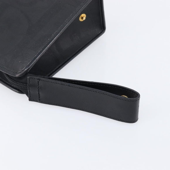 Christian Dior Trotter Canvas Clutch Bag PVC Black Gold Auth ki6859A