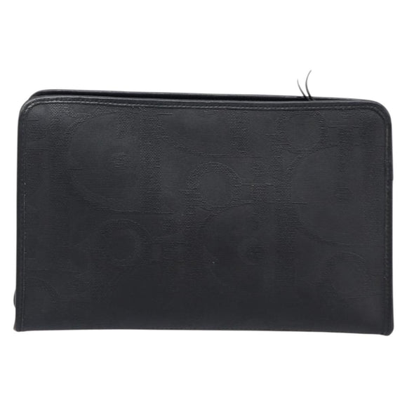 Christian Dior Trotter Canvas Clutch Bag PVC Black Gold Auth ki6859A