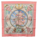 HERMES Carre 90 Scarf Silk ""vive le vent"" Pink Auth ki6861-1