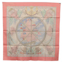 HERMES Carre 90 Scarf Silk ""vive le vent"" Pink Auth ki6861-12