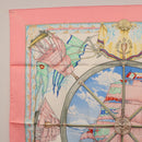 HERMES Carre 90 Scarf Silk ""vive le vent"" Pink Auth ki6861-2