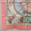 HERMES Carre 90 Scarf Silk ""vive le vent"" Pink Auth ki6861-8