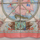 HERMES Carre 90 Scarf Silk ""vive le vent"" Pink Auth ki6861-9