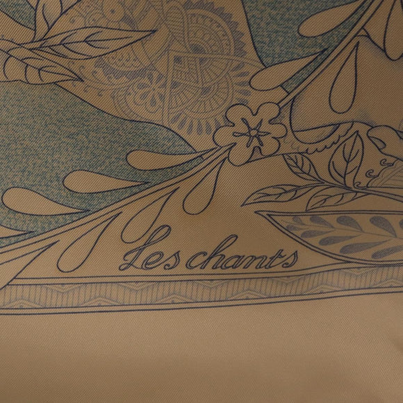 HERMES Carre 90 Scarf Silk Beige Light Blue ""Les chants du Henna"" Auth ki6863M
