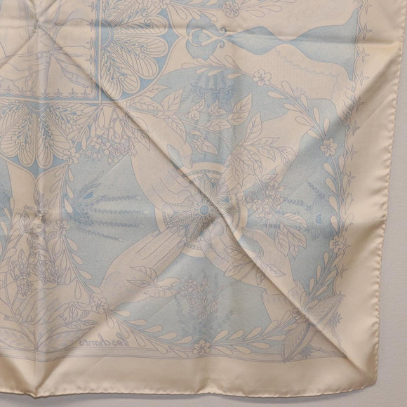 HERMES Carre 90 Scarf Silk Beige Light Blue ""Les chants du Henna"" Auth ki6863M