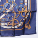 HERMES Carre 90 Scarf Silk Blue White ""CAVALCADOUR"" Auth ki6864M-10