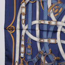 HERMES Carre 90 Scarf Silk Blue White ""CAVALCADOUR"" Auth ki6864M-5