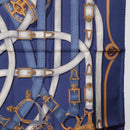 HERMES Carre 90 Scarf Silk Blue White ""CAVALCADOUR"" Auth ki6864M-7